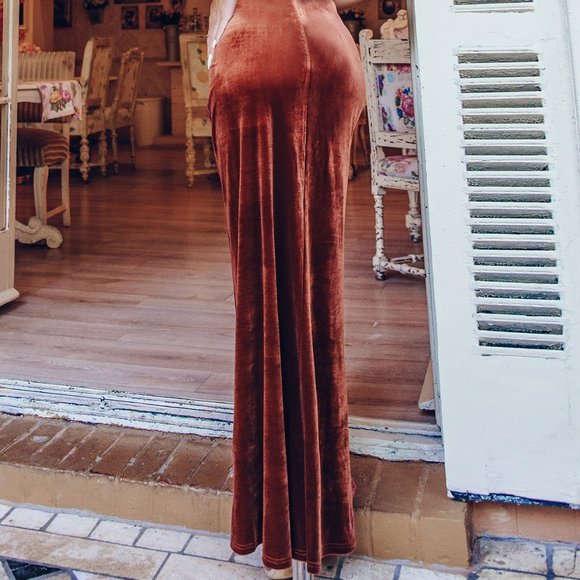 Brown Preppy Wopmens Surplice Neck Flutter Sleeve Velvet Prom Dress - Picture 5 of 6